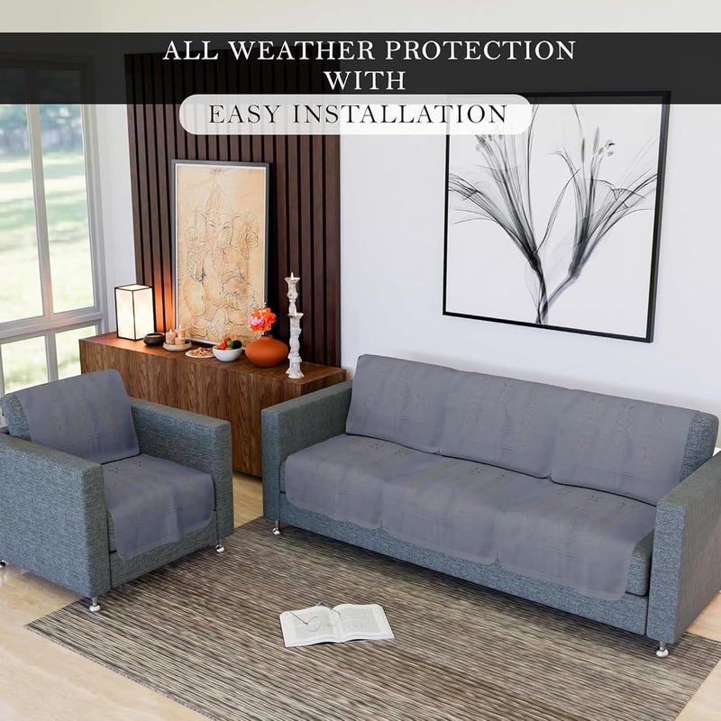 Kuber Industries Kuber Industries Sofa Cover | Net 5-Seater Sofa Cover | Sofa Slipcover Set | Couch Sofa Cover For Living Room, Home Decor | 10 Pices | Self Flower New Jersey-Grey - Image 4
