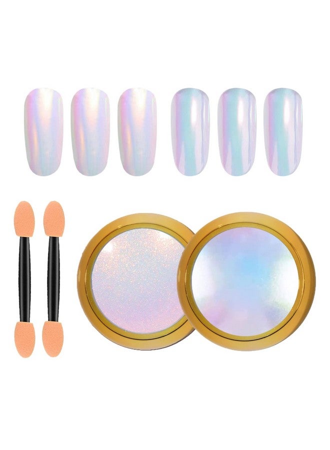MEILINDS 2 Pcs Mermaid Chrome Nail Powder Kit 2 Colors Neon Effect Iridescent Nails Powder Aurora Holographic Nail Glitter Rainbow Mica Powders Chrome Nail Art Dust Tip Manicure Pigment - Image 1