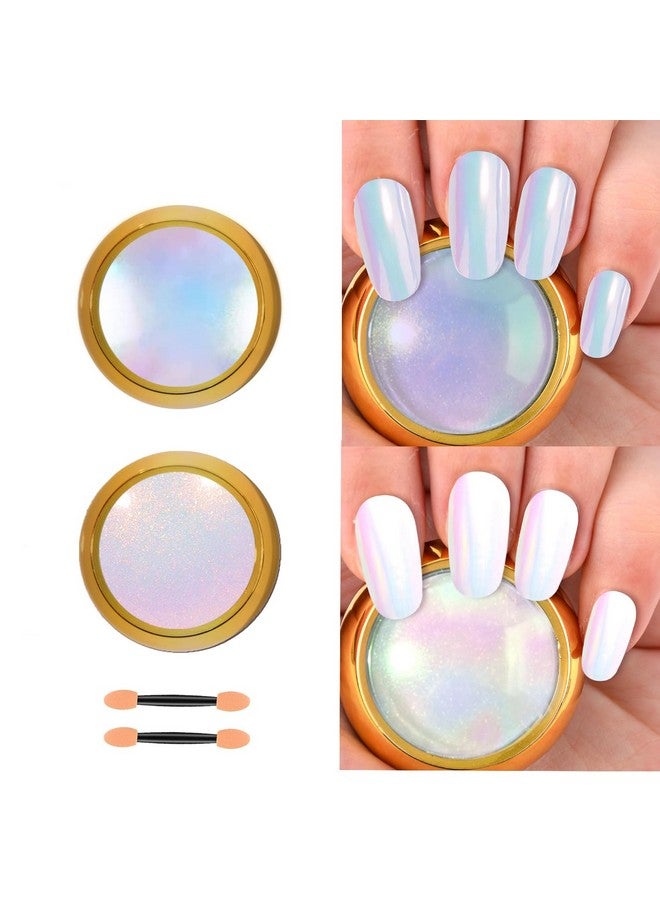 MEILINDS 2 Pcs Mermaid Chrome Nail Powder Kit 2 Colors Neon Effect Iridescent Nails Powder Aurora Holographic Nail Glitter Rainbow Mica Powders Chrome Nail Art Dust Tip Manicure Pigment - Image 2