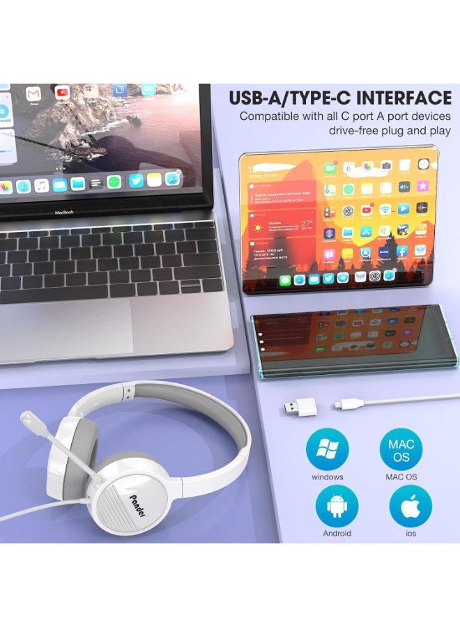 Pander سماعة رأس مزودة بميكروفون، سماعة رأس سلكية بمنفذ USB مزودة بميكروفون للكمبيوتر الشخصي، سماعة رأس للكمبيوتر مزودة بميكروفون عازل للضوضاء، سماعات رأس USB/USB-C مزودة بميكروفون للعمل والمكتب والفصول الدراسية عبر الإنترنت وSkype وZoom Meeting  - Image 4