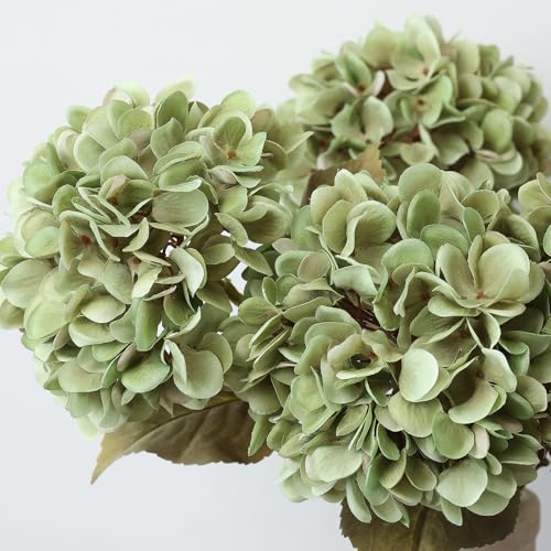 mizii 4Pcs Green Artificial Hydrangea Flowers Large Fake Silk Hydrangea Flower with Leaves Stems Realistic Faux Hydrangeas Decorations for Wedding Table Centerpieces Vase Home Decor (Green) - Image 4