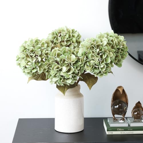 mizii 4Pcs Green Artificial Hydrangea Flowers Large Fake Silk Hydrangea Flower with Leaves Stems Realistic Faux Hydrangeas Decorations for Wedding Table Centerpieces Vase Home Decor (Green) - Image 5