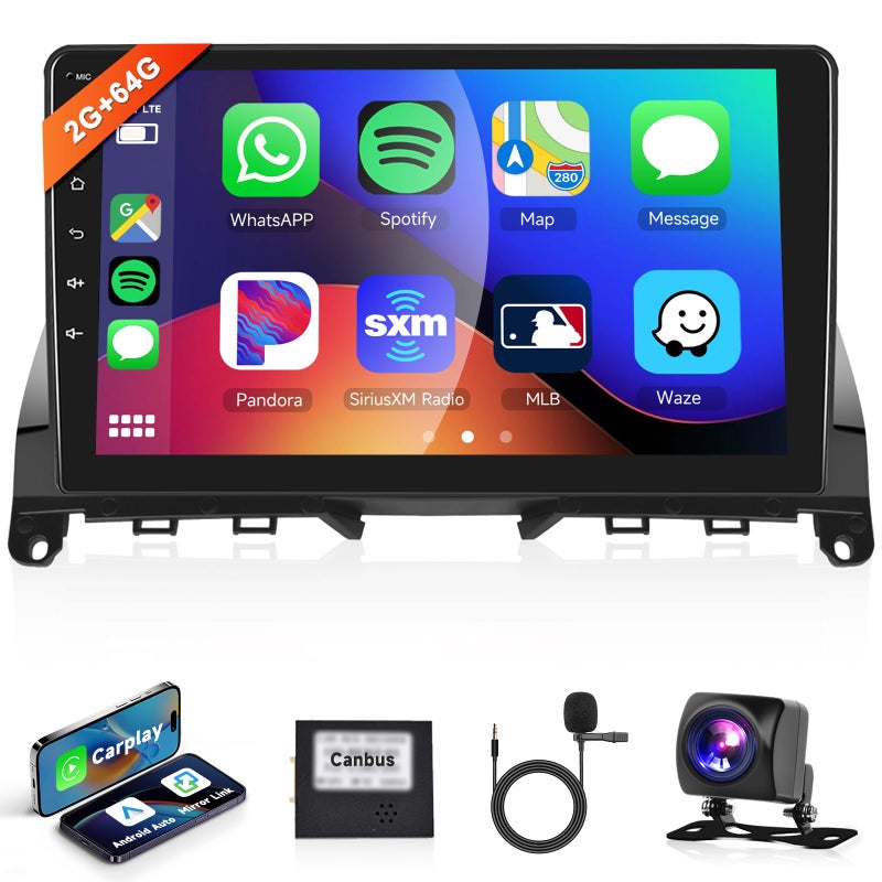 بودوفو 2G 64G لمرسيدس بنز CClass C180 C200 C230 C250 C300 C350 W204 S204 20062011 راديو سيارة مع شاشة تعمل باللمس 9 بوصة HD IPS CarPlay Android Auto GPS WiFi HiFi Audio 16EQ كاميرا خلفية HD