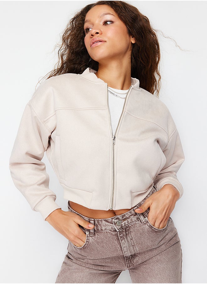 trendyol Stone Oversize Suede Bomber Jacket Coat TWOSS24MO00048  - Image 1