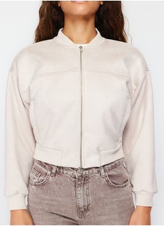 trendyol Stone Oversize Suede Bomber Jacket Coat TWOSS24MO00048  - Image 4