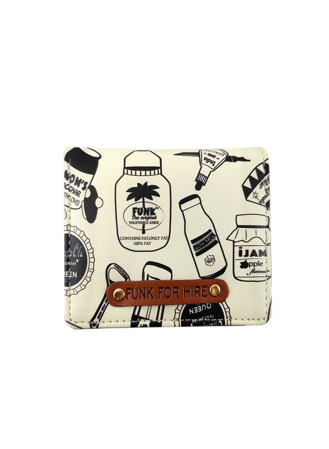Funk For Hire Vegan Leather Slim Wallet for Men Women White Printed Card Holder Minimalist Bifold with 6 Card Slots Cash Compartment and Zippered Coin Pouch - Image 1