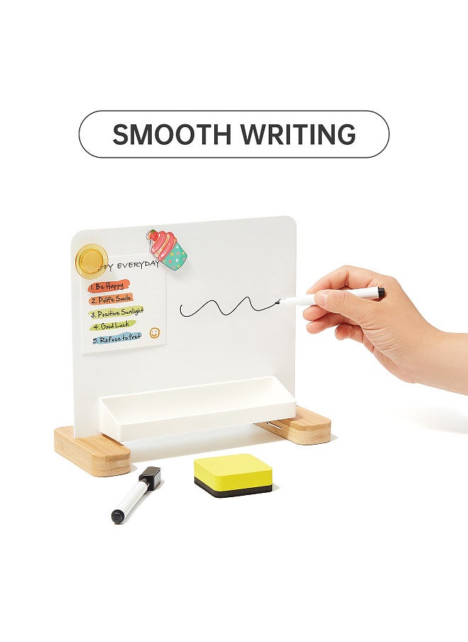 Generic - Versatile Magnetic Desktop Whiteboard with Bamboo Base Stand-up Dry Erase Writing Board Storage Box Design ncludes1pc Black Marker & 1 Eraser & 1 Magnet Easy to Write and Erase Perfect - Image 1