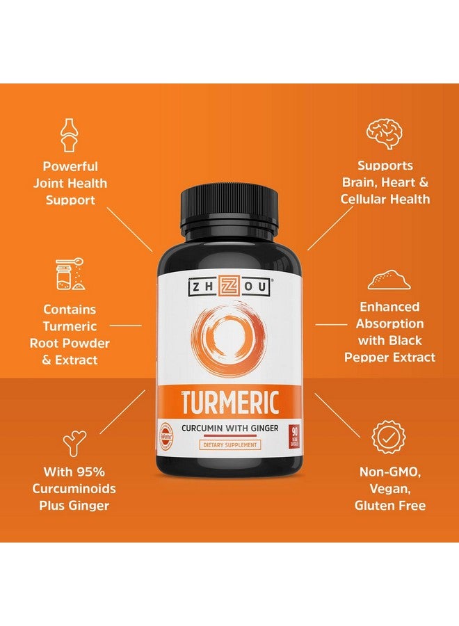 Zhou Turmeric Curcumin with Ginger - Turmeric and Ginger Supplement for Women & Men, Curcuminoids with Ginger Root & Black Pepper Extract for Digestion & Joint Health - 90 Veggie Capsules - Image 4