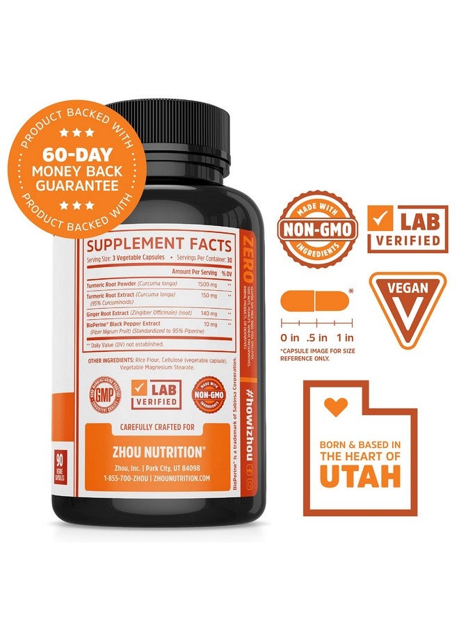 Zhou Turmeric Curcumin with Ginger - Turmeric and Ginger Supplement for Women & Men, Curcuminoids with Ginger Root & Black Pepper Extract for Digestion & Joint Health - 90 Veggie Capsules - Image 2