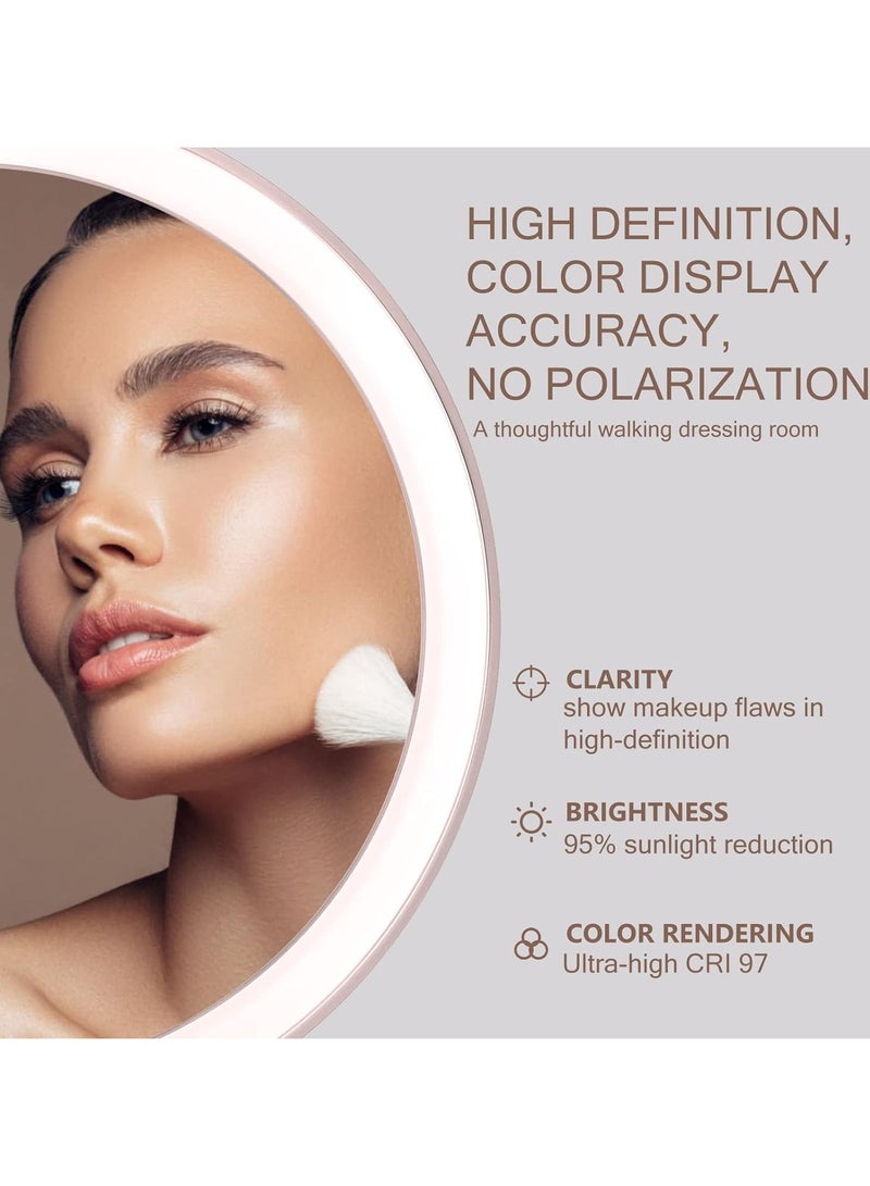 AMIRO AMIRO Rechargeable Lighted Makeup Mirror, 8'' LED Portable Vanity Mirror with Light, 5-Level Brightness Touch Screen Control Memory Function 180° Rotation Detachable 5X Magnification Pocket Mirror Pink  - Image 2