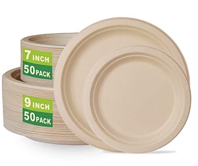 7 INCH AND 9 INCH HEAVYDUTY COMPOSTABLE PLATES EACH 50 COUNT 100 COUNT UNBLEACHED DISPOSABLE PAPER PLATES