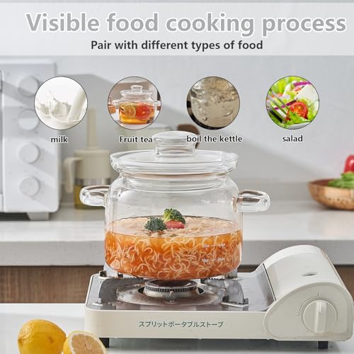 Jjojcll 2.3L(75oz) Glass Cooking Pot with Lid,Handmade Borosilicate Glass Stockpot with Graduations - Glass Saucepan with Cover for Cooking and Serving,Anchor Hocking Glass Pot - Image 5