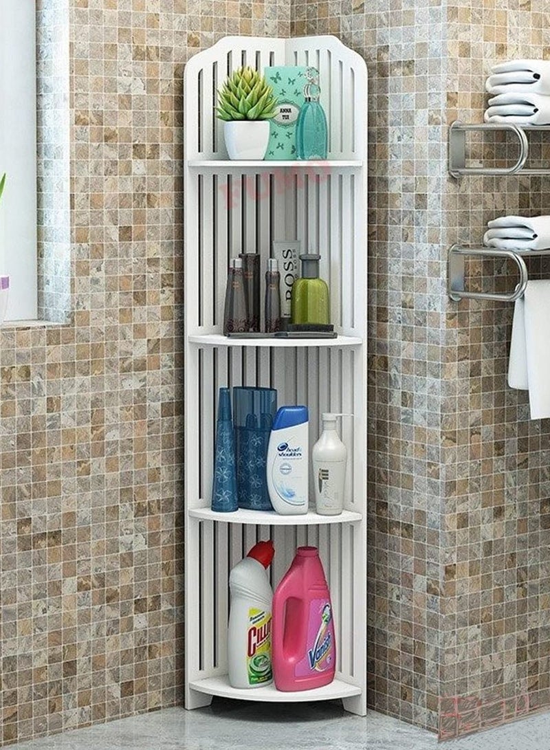 TPGP PVC Waterproof Bathroom Storage Cabinet, Bathroom Corner Stand, Bathroom Organizer, Corner Shelf Matte (White) - Image 5