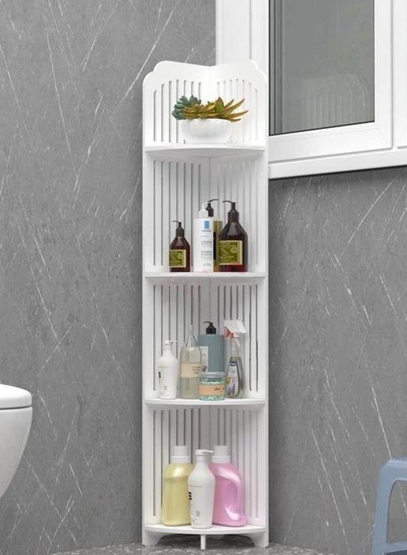 TPGP PVC Waterproof Bathroom Storage Cabinet, Bathroom Corner Stand, Bathroom Organizer, Corner Shelf Matte (White) - Image 1