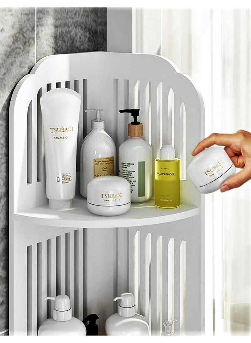 TPGP PVC Waterproof Bathroom Storage Cabinet, Bathroom Corner Stand, Bathroom Organizer, Corner Shelf Matte (White) - Image 3