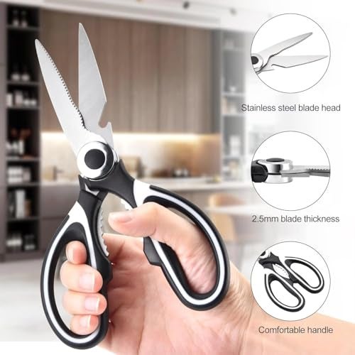 Corslet Stainless Steel Kitchen Scissor Heavy Duty Kitchen Raptor Meat Shears,Dishwasher Safe Cooking Scissors Multi-function Scissors for Food,Chicken,Poultry, Fish, Pizza,Herbs (Set of 2) - Image 2