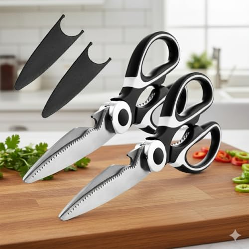 Corslet Stainless Steel Kitchen Scissor Heavy Duty Kitchen Raptor Meat Shears,Dishwasher Safe Cooking Scissors Multi-function Scissors for Food,Chicken,Poultry, Fish, Pizza,Herbs (Set of 2) - Image 1