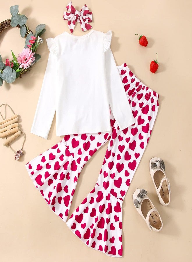 Rtnnsbbfcm Toddler Baby Girl Valentine's Day Outfit Long Sleeve Elephant Heart T-Shirt Top Bell Bottom Pants Headband 3Pcs Set (4-5T,White) - Image 3