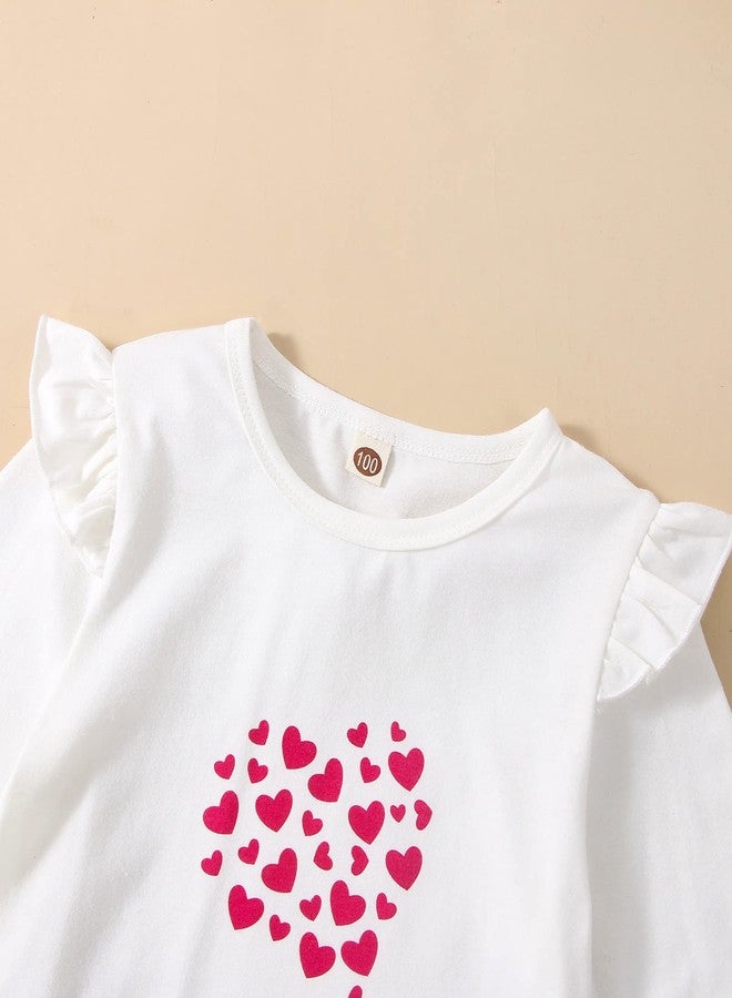 Rtnnsbbfcm Toddler Baby Girl Valentine's Day Outfit Long Sleeve Elephant Heart T-Shirt Top Bell Bottom Pants Headband 3Pcs Set (4-5T,White) - Image 4