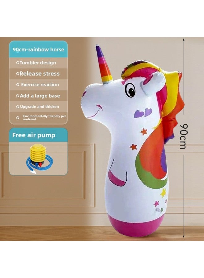 Sandbag Tumbler Decompression Sandbag Adult Home Boxing Training Equipment Kidsren's Fitness Inflatable Boxing Column Cool-Color:Unicorn [upgraded And Thickened Version] Comes With Air Pump + Repair Patch  - Image 1