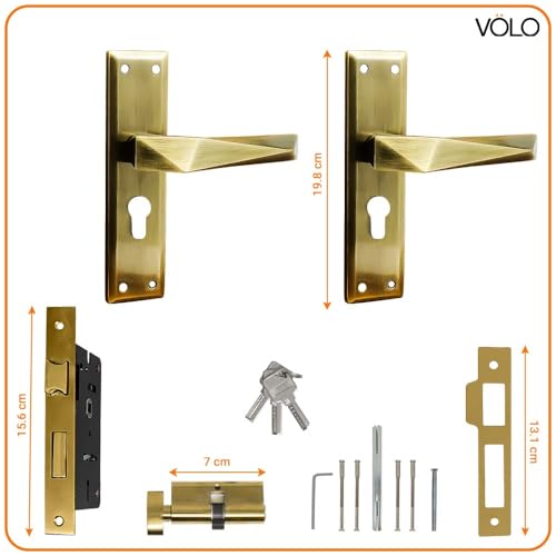 Volo Heavy Duty Mortise Main Door Lock | Bedroom Door Lock Set 8" with Brass Cylinder and 8" Lock Body for Home/Hotels/Office in Antique Brass Finish with 3 Brass Computerised Keys (Color: Antique) - Image 2