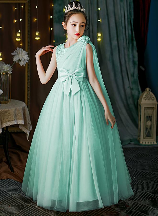 Take Two Turquoise Embellished Bow Detail Mesh Party Dress - Image 4