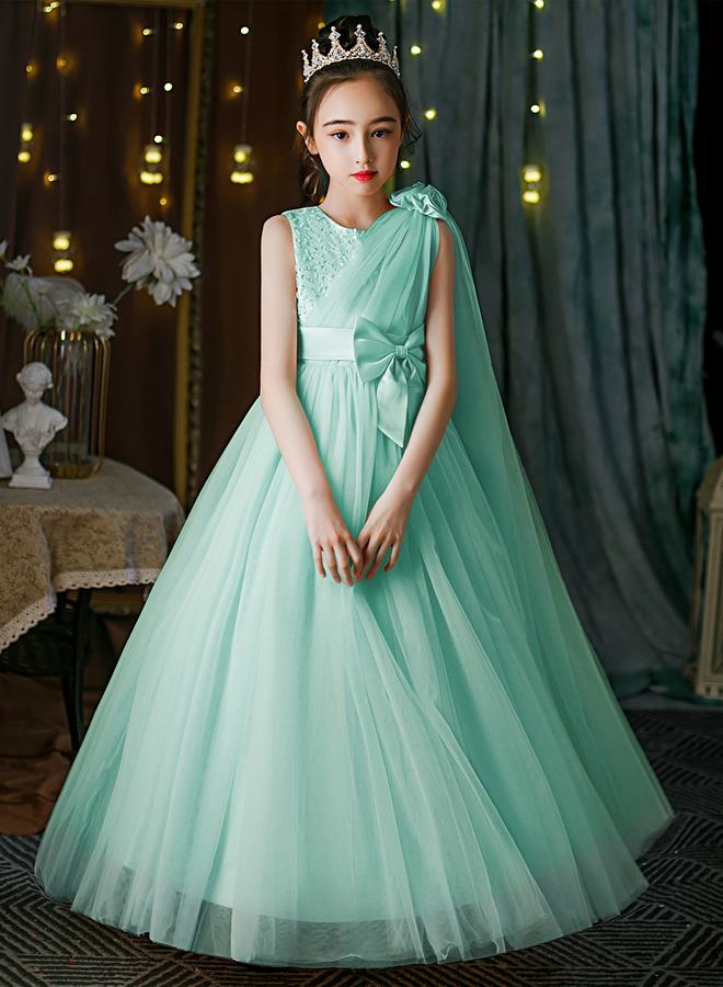 Take Two Turquoise Embellished Bow Detail Mesh Party Dress - Image 1