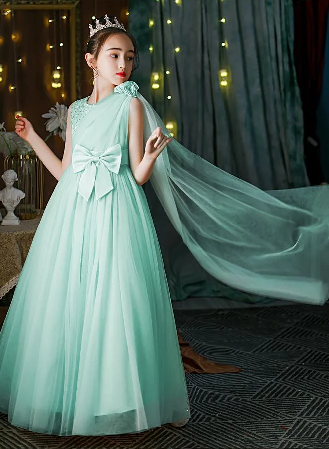 Styli Styli Turquoise Embellished Bow Detail Mesh Party Dress