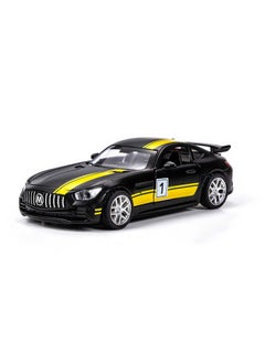 "Elegant metallic Mercedes car (Black/Yellow) with movable doors, trunk, and hood, emitting realistic sounds with headlight illumination, fast wheels that make it zoom like a rocket, and a length of 16 cm of excitement and fun!"