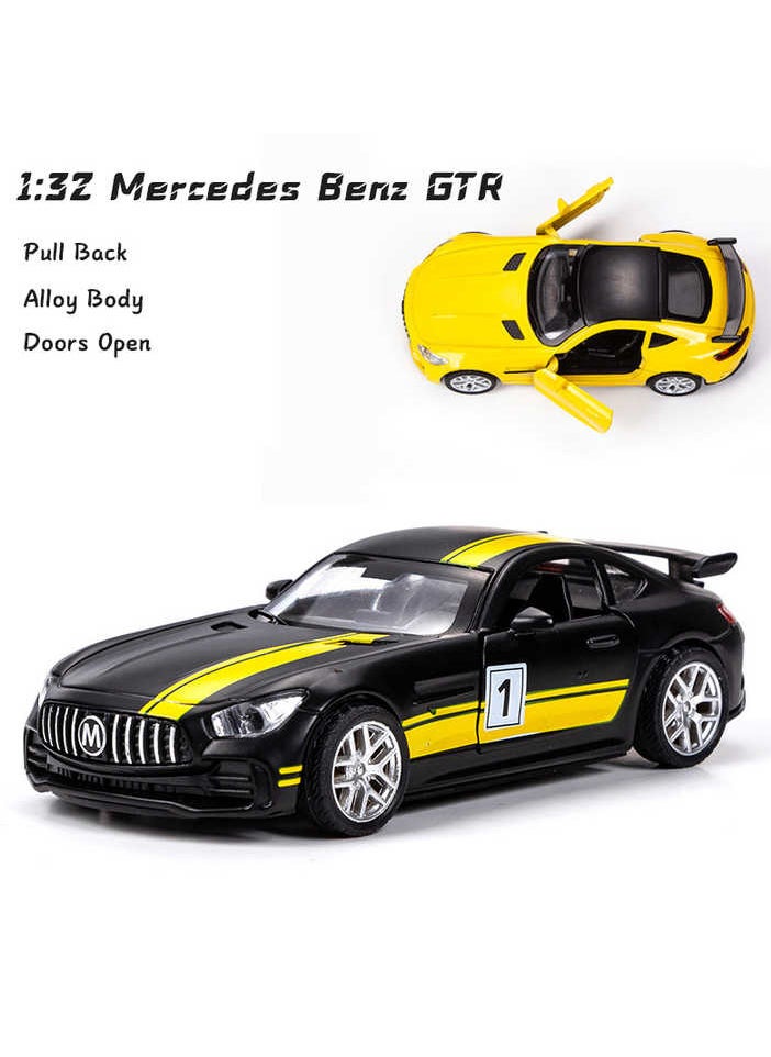 Generic - "Elegant metallic Mercedes car (Black/Yellow) with movable doors, trunk, and hood, emitting realistic sounds with headlight illumination, fast wheels that make it zoom like a rocket, and a length of 16 cm of excitement and fun!" - Image 1