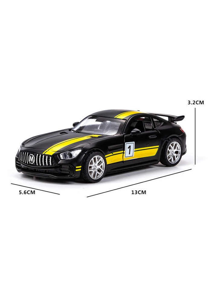 Generic - "Elegant metallic Mercedes car (Black/Yellow) with movable doors, trunk, and hood, emitting realistic sounds with headlight illumination, fast wheels that make it zoom like a rocket, and a length of 16 cm of excitement and fun!" - Image 1