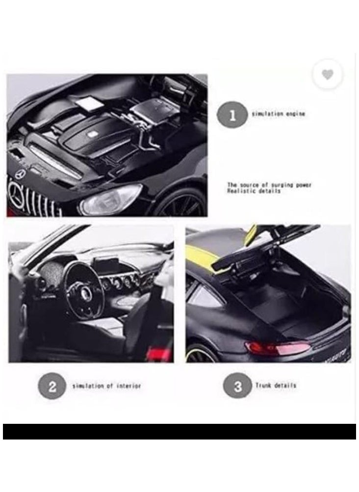 Generic - "Elegant metallic Mercedes car (Black/Yellow) with movable doors, trunk, and hood, emitting realistic sounds with headlight illumination, fast wheels that make it zoom like a rocket, and a length of 16 cm of excitement and fun!" - Image 1