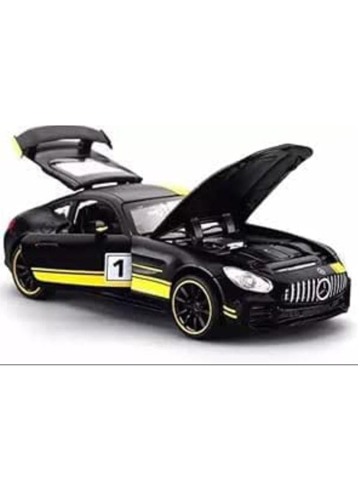 Generic - "Elegant metallic Mercedes car (Black/Yellow) with movable doors, trunk, and hood, emitting realistic sounds with headlight illumination, fast wheels that make it zoom like a rocket, and a length of 16 cm of excitement and fun!" - Image 1