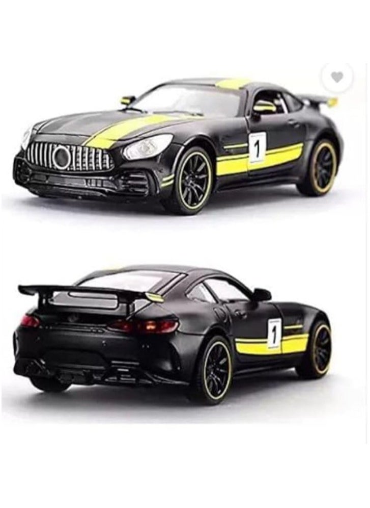 Generic - "Elegant metallic Mercedes car (Black/Yellow) with movable doors, trunk, and hood, emitting realistic sounds with headlight illumination, fast wheels that make it zoom like a rocket, and a length of 16 cm of excitement and fun!" - Image 1
