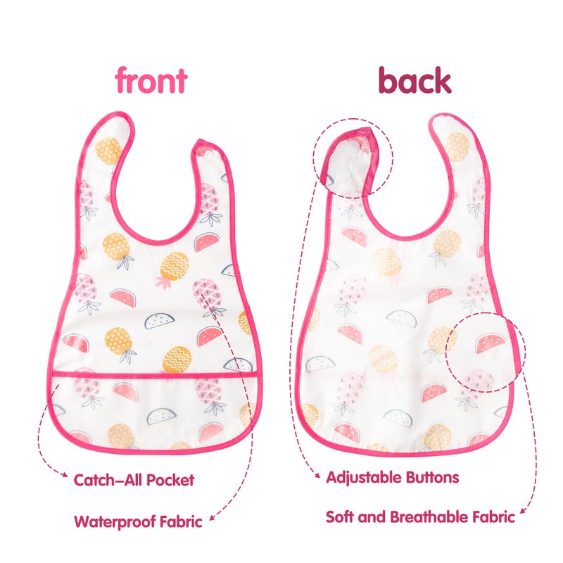 R HORSE 5Pcs Baby Toddler Bibs with Crumb Catcher Pocket & Snap Button Adjustable Waterproof Baby Feeding Bibs for Boys Girls 6-24 Months - Image 3