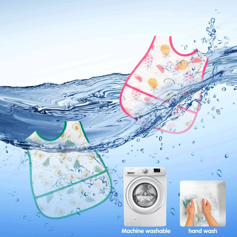 R HORSE 5Pcs Baby Toddler Bibs with Crumb Catcher Pocket & Snap Button Adjustable Waterproof Baby Feeding Bibs for Boys Girls 6-24 Months - Image 4