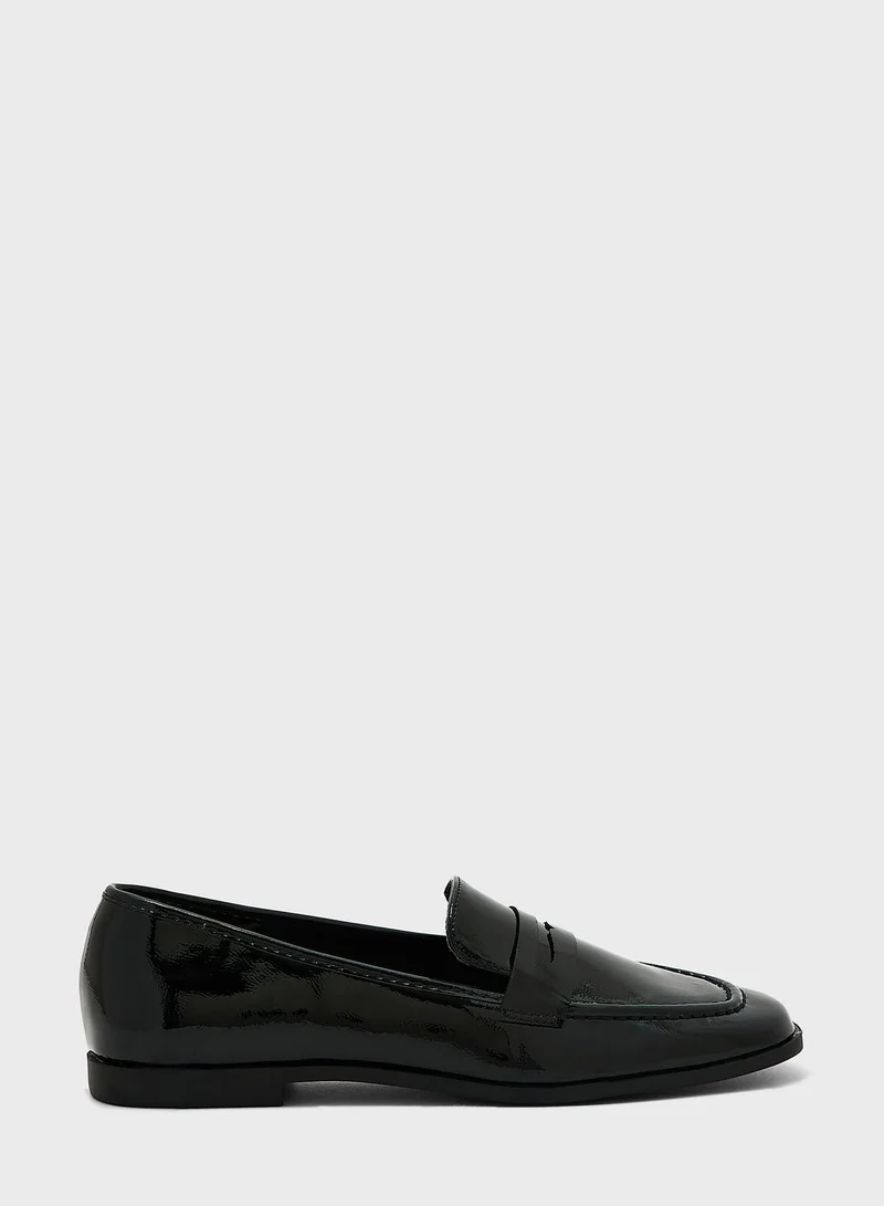 ELLA Black Crinkle Patent Flat Moccasin