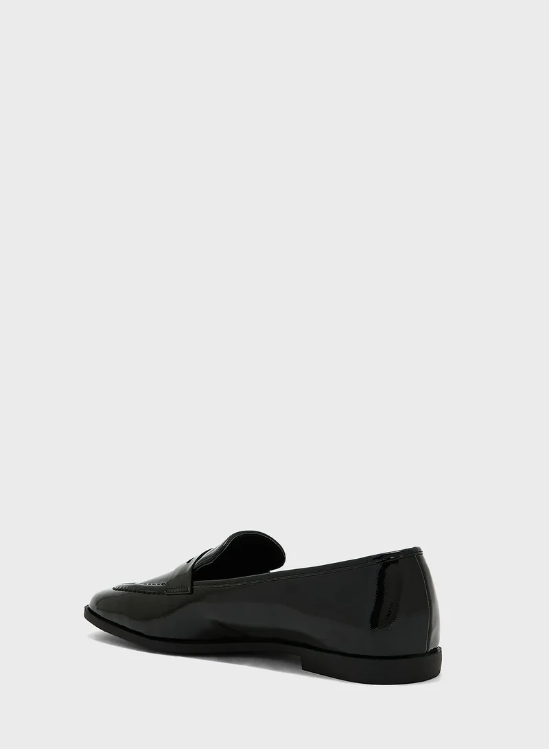 ELLA Black Crinkle Patent Flat Moccasin