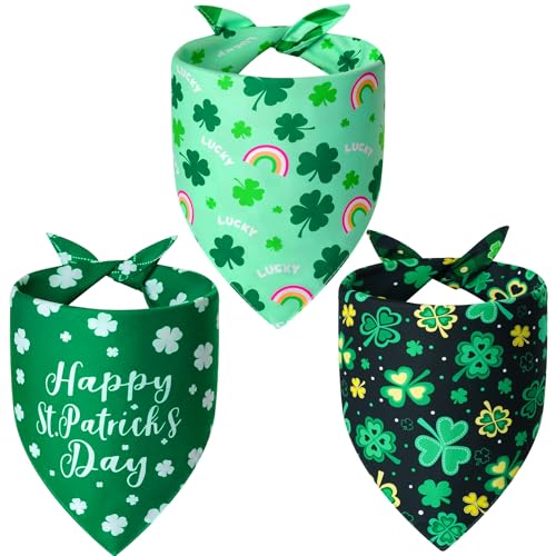 Agroon St. Patrick's Day Dog Bandanas Large 3PCS, 6 Pattern Green Scarf for Boy and Girl, Triangle Reversible Bibs Breed for Puppy Pets - Image 1