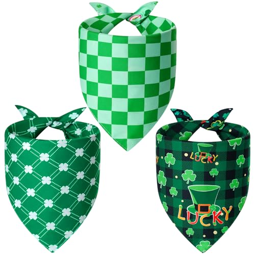 Agroon St. Patrick's Day Dog Bandanas Large 3PCS, 6 Pattern Green Scarf for Boy and Girl, Triangle Reversible Bibs Breed for Puppy Pets - Image 2
