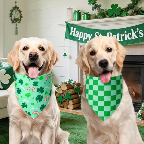 Agroon St. Patrick's Day Dog Bandanas Large 3PCS, 6 Pattern Green Scarf for Boy and Girl, Triangle Reversible Bibs Breed for Puppy Pets - Image 5
