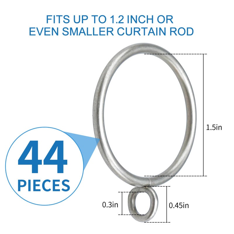 AMZSEVEN 44 Pack Curtain Rings with Eyelets, Metal Drapery Ring for Pinch Pleat Curtains, Drape Ring 1.5 Inch I D Fits Up to 1.2 in Rod, Matte Silver - Image 2