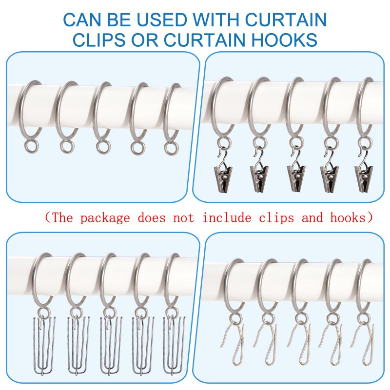 AMZSEVEN 44 Pack Curtain Rings with Eyelets, Metal Drapery Ring for Pinch Pleat Curtains, Drape Ring 1.5 Inch I D Fits Up to 1.2 in Rod, Matte Silver - Image 3