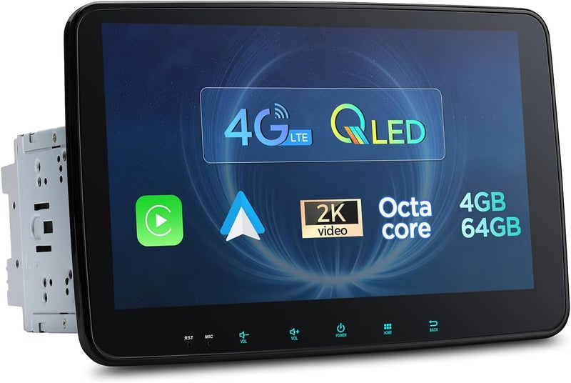 XTRONS 10.1 Inch Double Din Rotatable Android 13 Car Stereo Radio with QLED Touch Screen, GPS Navigation, and 4G LTE - Image 1