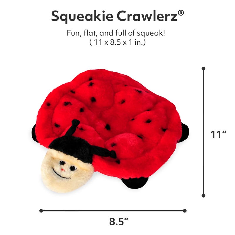 ZippyPaws Squeakie Crawler- No Stuffing Dog Toy to Keep Them Busy, for Small, Medium, & Large Dogs, Squeaky Pet Toy for Boredom, Unstuffed Chew Toy, Soft Plush Puppy Products, Betsey The Ladybug- 10" - Image 2