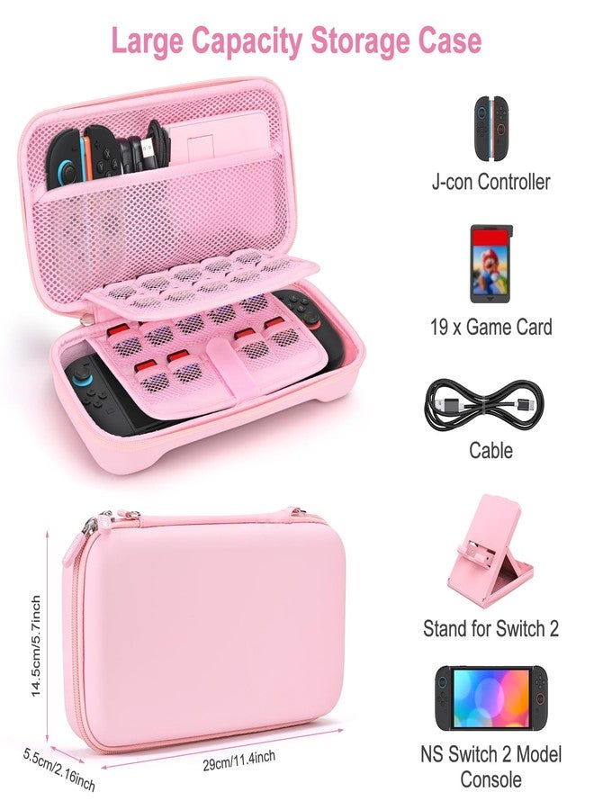 Younik Switch 2 Case Compatible with NS Switch 2 (2025), Switch 2 Case with 19 Playing Card Slots, 4-in-1 Switch 2 Accessories Including Shoulder Strap, Wrist Strap & Stickers (Pink) - Image 2