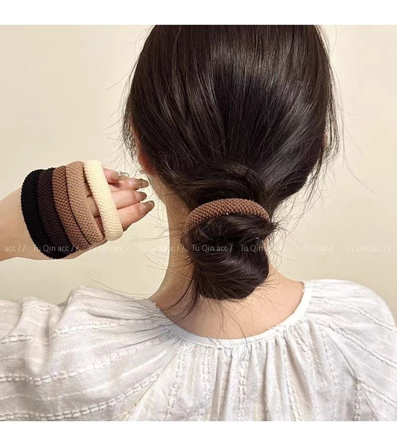 أسود 5 قطع عصابة شعر سميكة عالية المرونة للنساء، عصابة رأس متينة منشفة، حبل شعر مرساة ذيل الحصان - Image 4