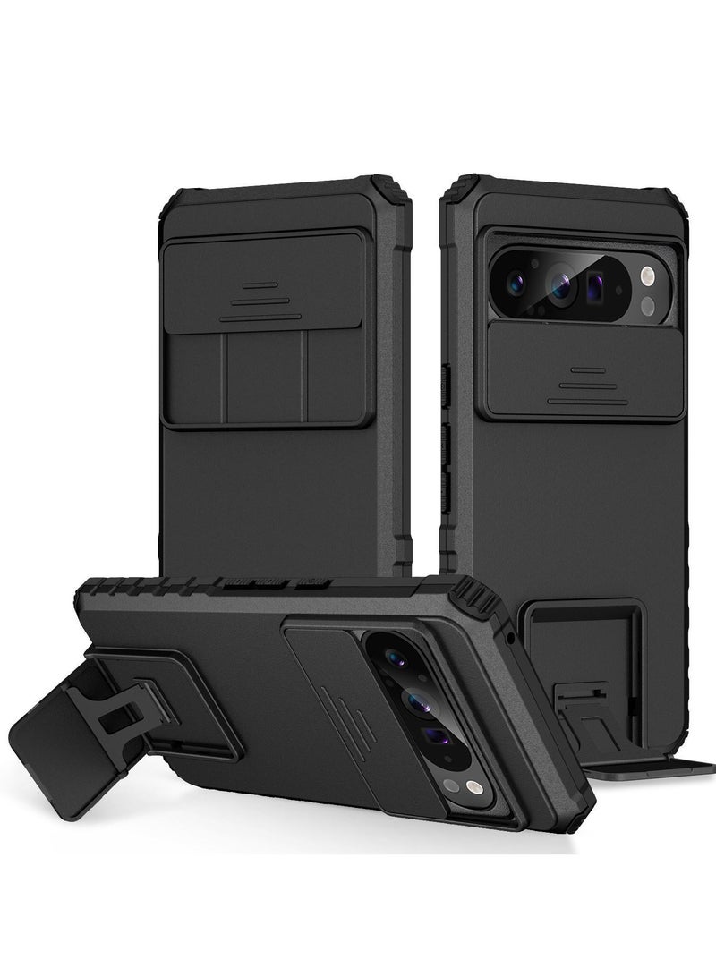 for Google Pixel 9/9 Pro Case, Innovative Telescopic Bracket, Sliding Protection Camera Window, Slim Thin PCTPU Shockproof Mobile Phone Case for Google Pixel 9/9 Pro, Black