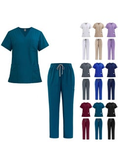 NiaaHinn Womens Men Medical Scrubs Set Unisex Scrub Top and Scrub Pant Set Medical Uniform Scrubs Medical Uniform Set (Blue)  - Image 2