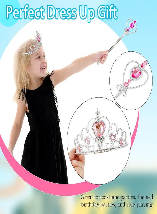Hoarost 24 Pcs Princess Dress Up Accessories Set Include 12 Pcs Princess Crown Tiara and 12 Pcs Heart Jewel Wands for Cosplay Party Christmas Birthday Gifts - Image 3